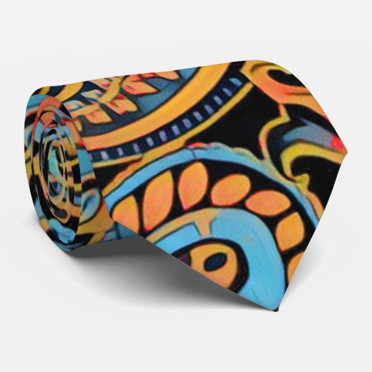 スカイブルー&オータムオレンジヴィンテージペイズリー ネクタイ (ロール)