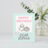 スカイブルー&ピンクハッピーバースデー猫はがき ポストカード (スタンド正面)