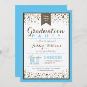 スカイブルー・ホワイト・トープ卒業モダンパーティー 招待状 (正面/裏面)
