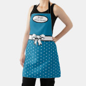 スカイブルー・ポルカドット・ホワイト・リボン・パーソナライズド エプロン (インサイチュ)