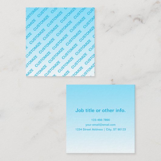 スカイブルー(変わりやすい色!)グラデーションと文字パターン スクエア名刺 (正面/裏面)