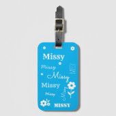 スカイブルー(白い花カスタマイズ付き)  ラゲッジタグ (正面縦)