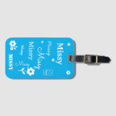 スカイブルー(白い花カスタマイズ付き)  ラゲッジタグ (正面横)