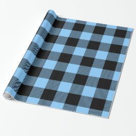 スカイブルー 黒色巨大バッファロー プリント lumberjk タータン ラッピングペーパー