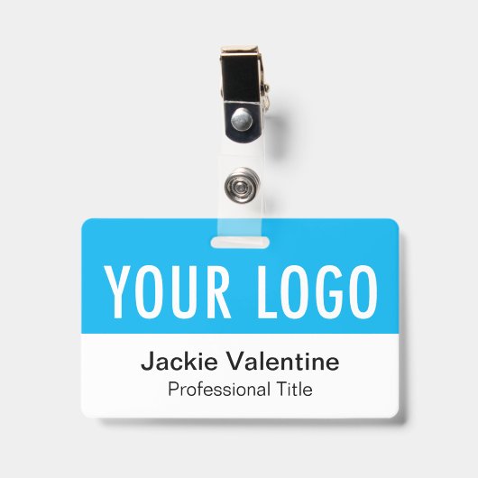 スカイブルーPVCバッジ水平スタッフID名タグ バッジ (正面 （クリップ付）)