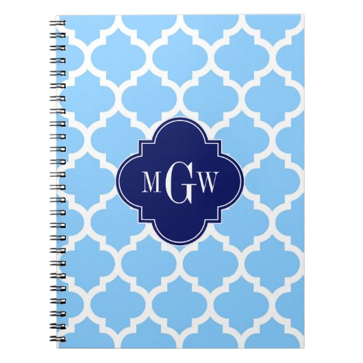 スカイブルーWhtモロッコ#5ネイビーBlu 5c名前モノグラム ノートブック (正面)