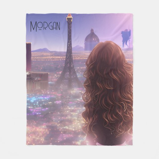 スカイラインを夢見るアニメシティガールデイ フリースブランケット (正面)