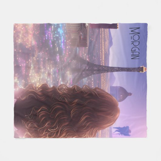 スカイラインを夢見るアニメシティガールデイ フリースブランケット (正面(横))