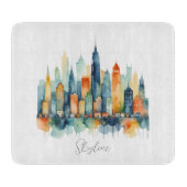 スカイラインアーバンシティスケープ水彩シティキッチン カッティングボード (正面)