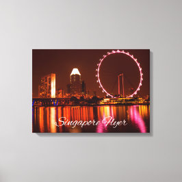 スカイラインキャンバスで夜のシンガポールのフライヤーホイール キャンバスプリント