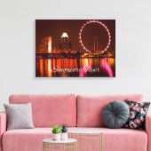 スカイラインキャンバスで夜のシンガポールのフライヤーホイール キャンバスプリント (インサイチュ (リビング))