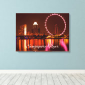 スカイラインキャンバスで夜のシンガポールのフライヤーホイール キャンバスプリント (インサイチュ (ウッドフロア))