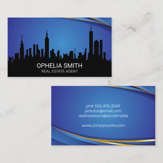 スカイライン建物 | 幾何モダン 名刺 (正面/裏面)