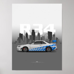 スカイライン R34 日本の性能イラスト ポスター