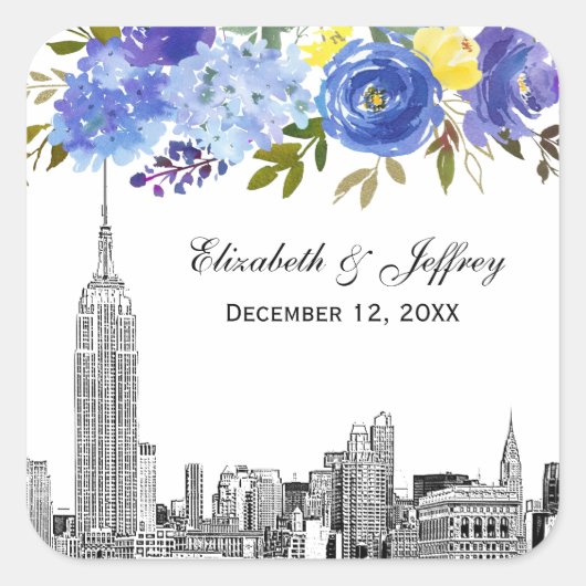 スカイラインESBエッチブルーイエローフローラ水色 スクエアシール (正面)