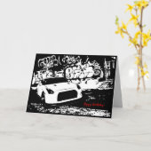 スカイラインGTRと落書き車テーマの誕生日カード カード (黄色い花)