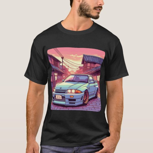 スカイラインGTR32の車日本のin Town Tシャツ (正面)