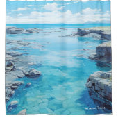 スカイラグーンアイスランドアートヴィンテージイラストレーション シャワーカーテン (正面)