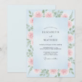 スカイローズブラッシュペオニーの結婚式 招待状 (正面/裏面)