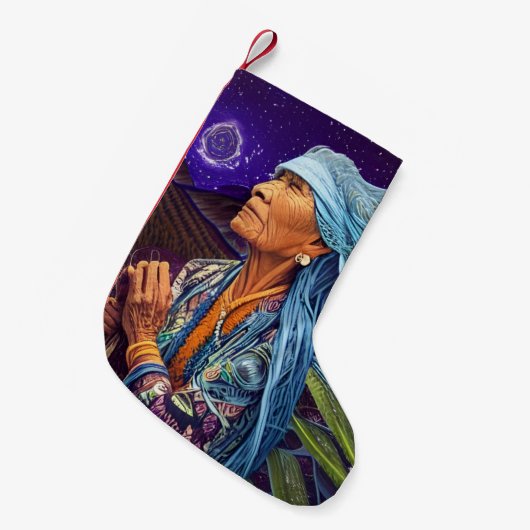 スカイロードウォーカー先住民アメリカンファンタジーアート スモールクリスマスストッキング (正面 (吊り時))