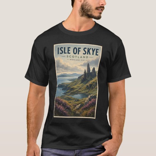 スカイ島 スコットランド 風景 旅行 アート レトロ Tシャツ (正面)
