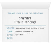 スカイ紙吹雪水色ドット誕生日招待状 (内部横(下))