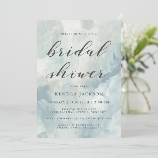 スカイ絵を描抽象芸術ブラシストロークブライダルシャワー 招待状 (スタンド正面)