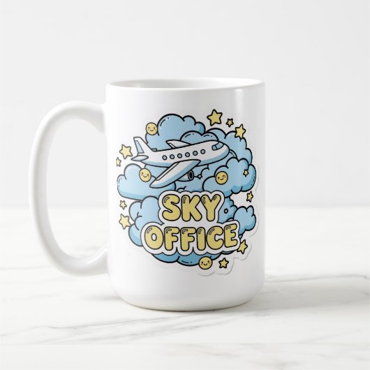 スカイ オフィス - かわいい飛行機といい天気のキャラクター コーヒーマグカップ (左)