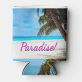 スカイ、ビーチ、ヤシの木 – パラダイス！ 缶クーラー (正面)