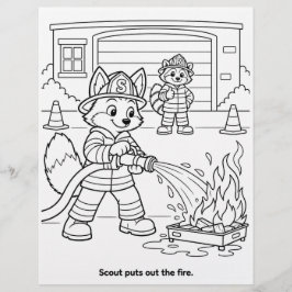 スカウト・ザ・フォックスが火事を消すぬりえ