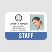 スカスタムタッフIDロゴフォトロゴブルー磁気 名札 (正面)