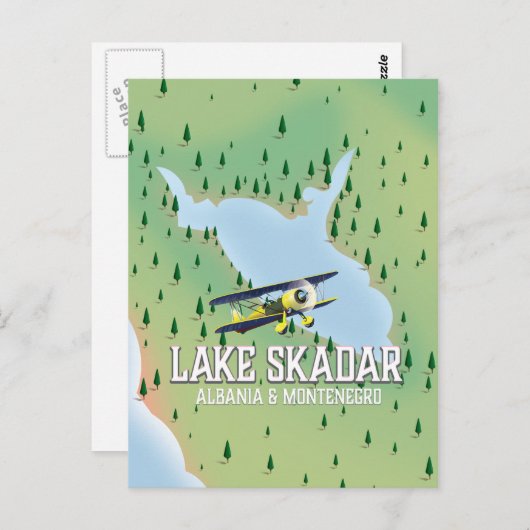 スカダールアルバニア湖とモンテネグロの地図 ポストカード (正面/裏面)