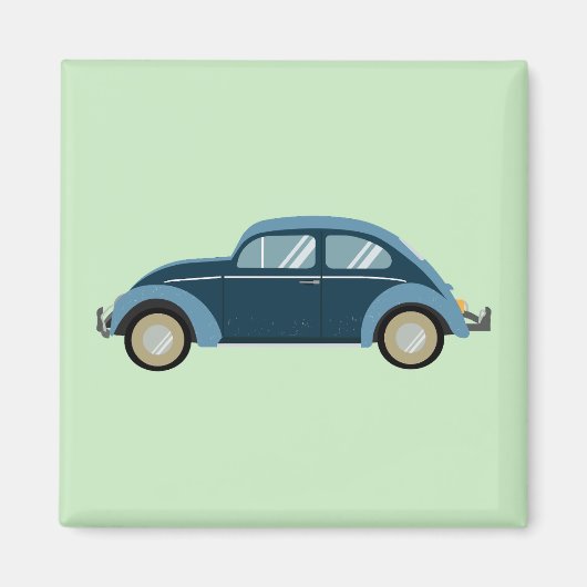 スカックールフ付きのブルーレトロ車 マグネット (正面)