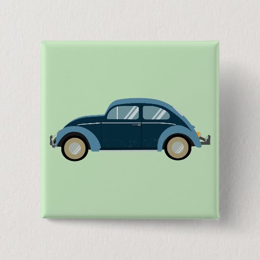 スカックールフ付きのブルーレトロ車 缶バッジ (正面)