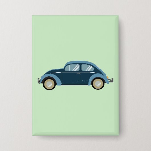 スカックールフ付きのブルーレトロ車 缶バッジ (正面)