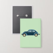 スカックールフ付きのブルーレトロ車 缶バッジ (正面/裏面)