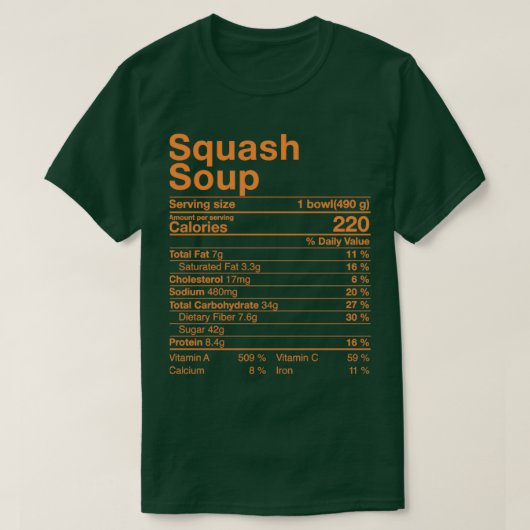 スカッシュおもしろいスープ栄養ファクトコスチューム感謝祭 Tシャツ (デザイン正面)