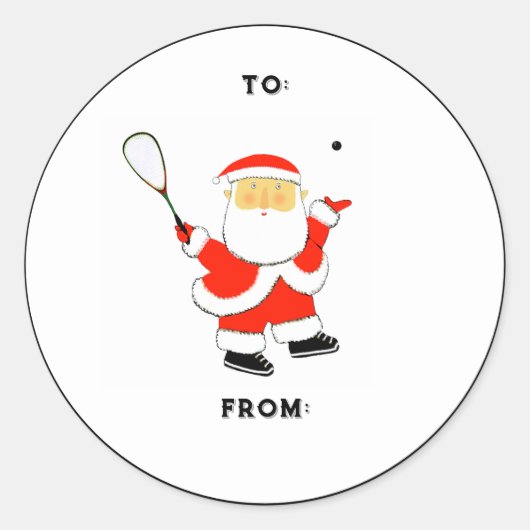 スカッシュスポーツクリスマスギフトタグ ラウンドシール (正面)