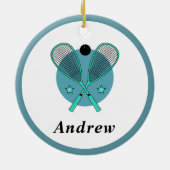 スカッシュラケットボール選手コーチ子供の名前 セラミックオーナメント (裏面)