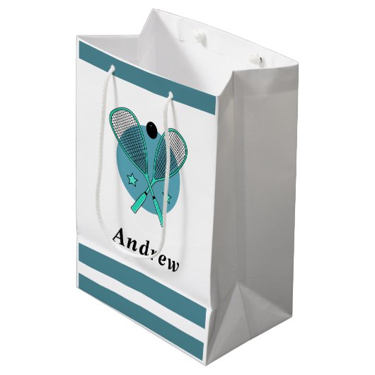 スカッシュラケットボール選手コーチ子供の名前 ミディアムペーパーバッグ (正面アングル)