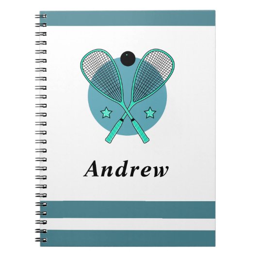 スカッシュ ラケットボール ラケット プレーヤー コーチ キッズ 名前 ノートブック (正面)