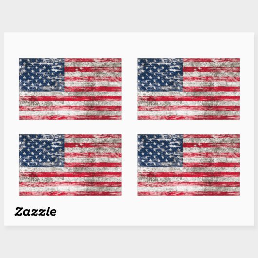 スカッ擦り切れたフとアメリカ国旗 長方形シール (シート)