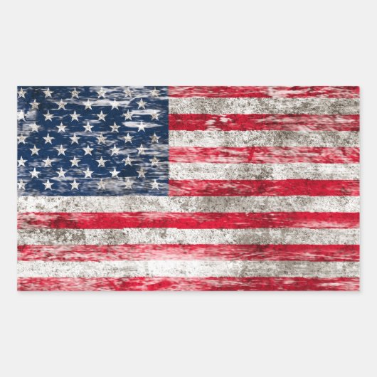 スカッ擦り切れたフとアメリカ国旗 長方形シール (正面)