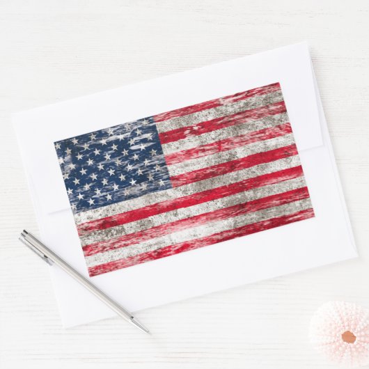 スカッ擦り切れたフとアメリカ国旗 長方形シール (封筒)