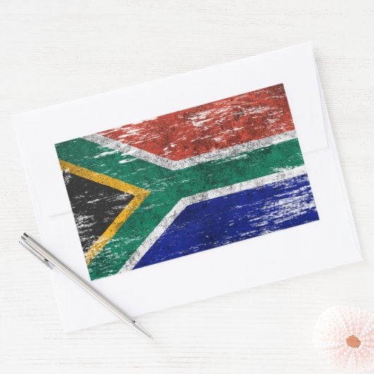 スカッ擦り切れたフと南アフリカ国旗 長方形シール (封筒)