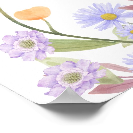 スカビオサワイルドフラワーブライダルシャワーフラワーバー ポスター (角)