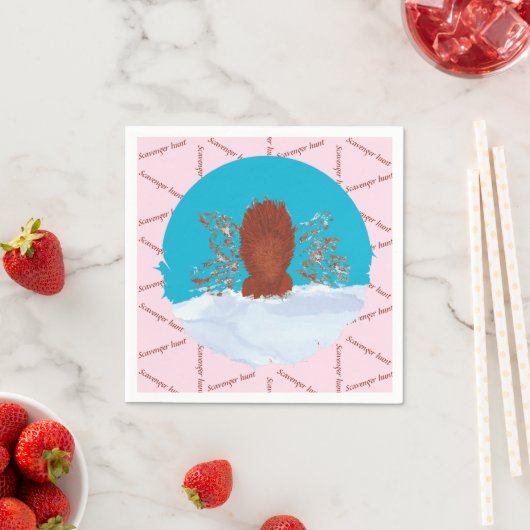 スカベンジャー狩りおもしろいリスがパステルピンクで掘る スタンダードカクテルナプキン (インサイチュ)