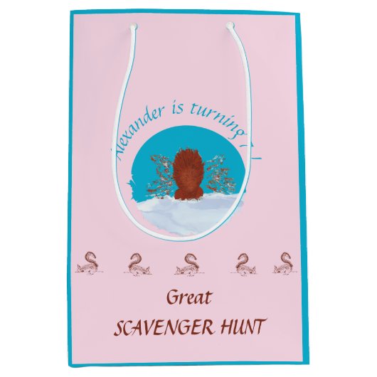 スカベンジャー狩りおもしろいリスカスタムクのピンクに掘る ミディアムペーパーバッグ (正面)