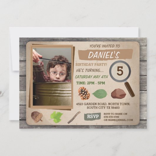 スカベンジャー狩りフォト子供の誕生日パーティー招待状 招待状 (正面)