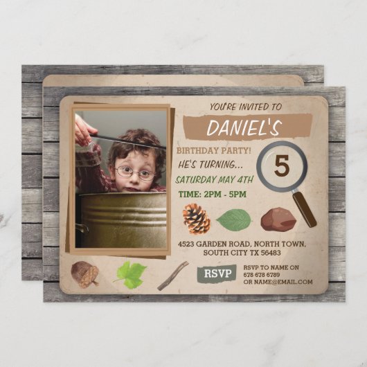 スカベンジャー狩りフォト子供の誕生日パーティー招待状 招待状 (正面/裏面)